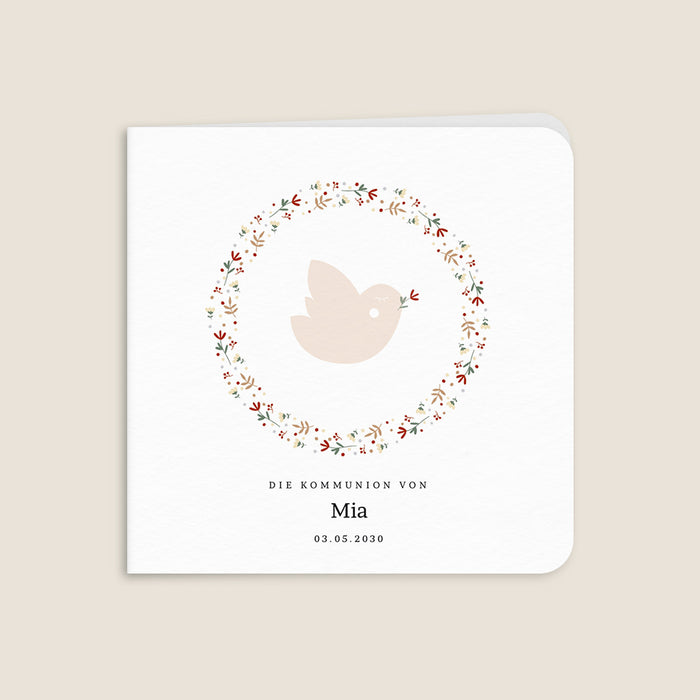 Kommunion Einladungskarten Taube & Liberty-Blütenkranz