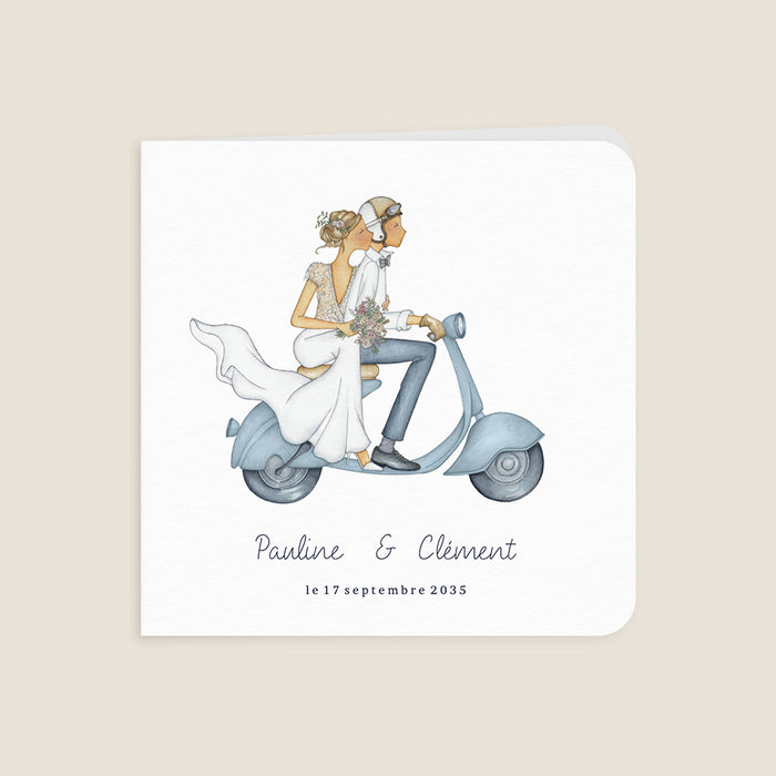 Les iconiques de Planet Cards Un couple en scooter