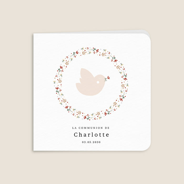 Faire-part communion Colombe et Couronne Liberty