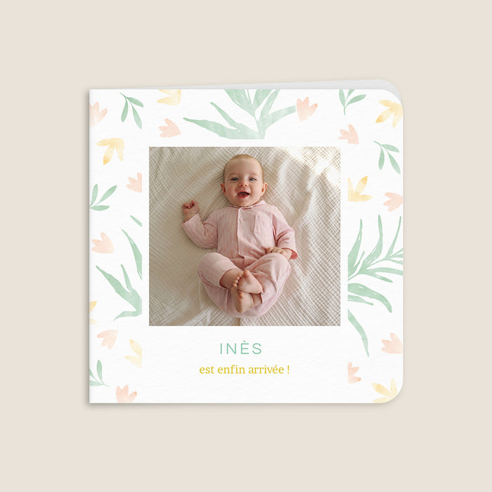 Faire-part naissance printemps-été Fleurs en Aquarelle