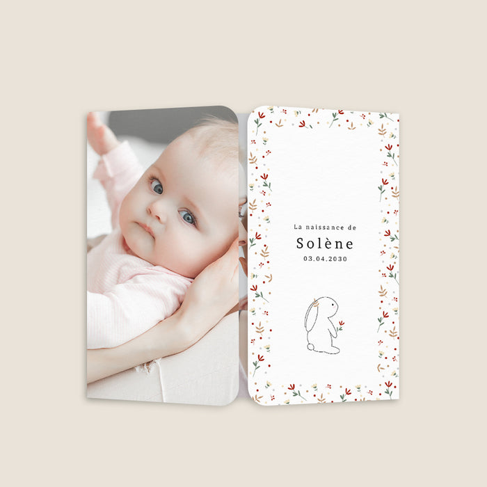 Faire-part naissance pictogramme Lapin et Cadre Liberty