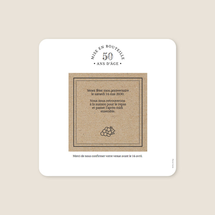 Carte invitation anniversaire adulte Du Vin et des Années