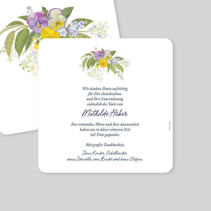 Danksagungskarten Trauer Stiefmütterchen-Bouquet