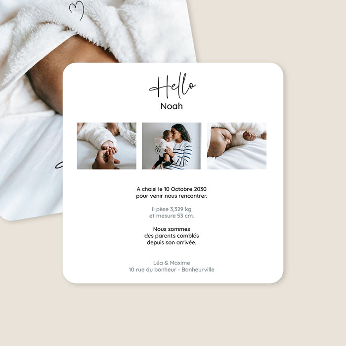 Faire-part naissance Hello coeur