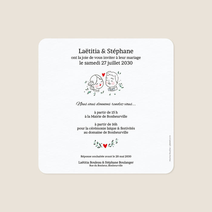 Faire-part mariage romantique Balade à Vélo