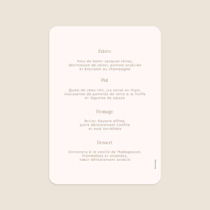 Menu de mariage Terracotta Contemporain