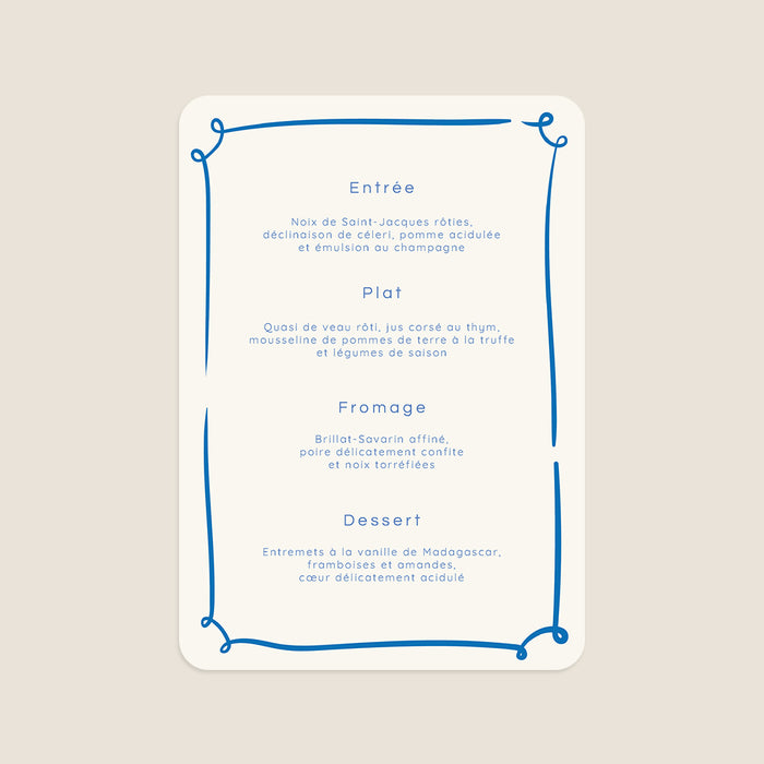 Menu de mariage Dolce Vita
