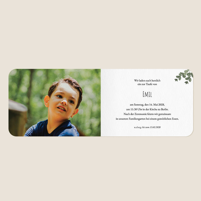 Taufkarten Blätterkranz, Eukalyptus & Kreuz