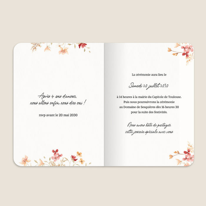 Faire-part mariage Fleurs d'été et cadre