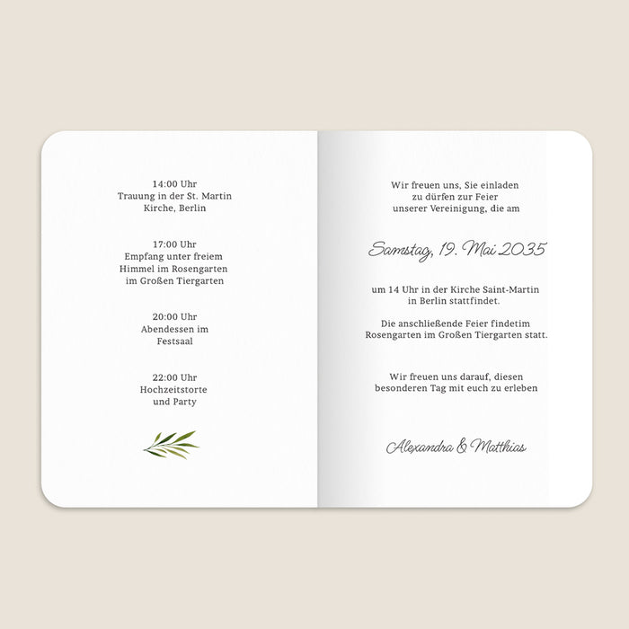 Moderne Einladungskarten Hochzeit Bogen und Blätter