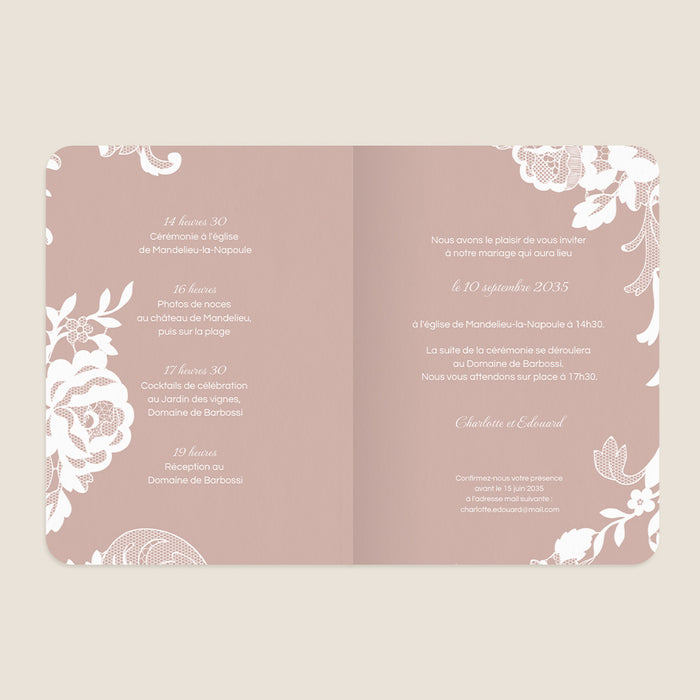 Faire-part mariage classique Dentelle Romantique