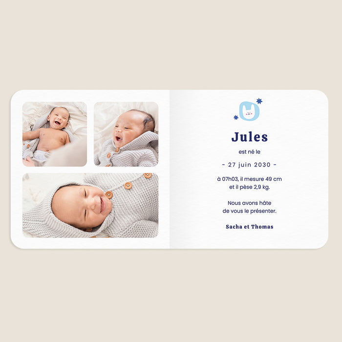 Faire-part naissance printemps-été Petit Lapin Bleu