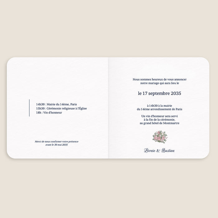 Faire-part mariage romantique Jour de Cérémonie