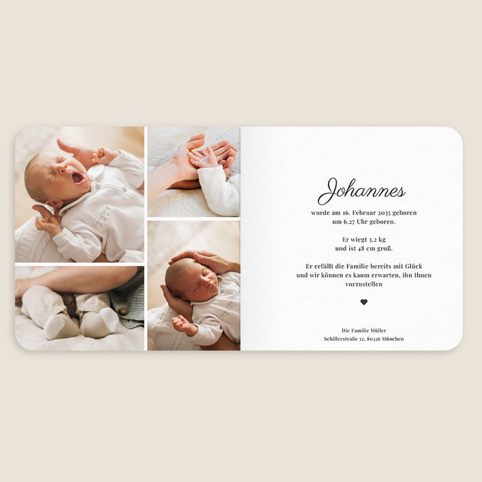 Geburtskarten Unisex Kleines Herz und Kalligraphie