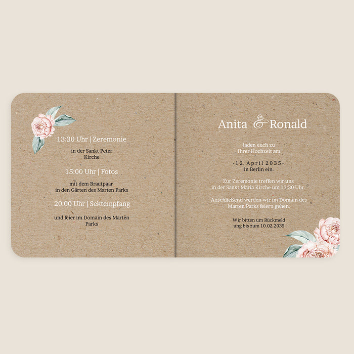 Vintage-Hochzeitseinladungen Pfingstrosen und Kraft