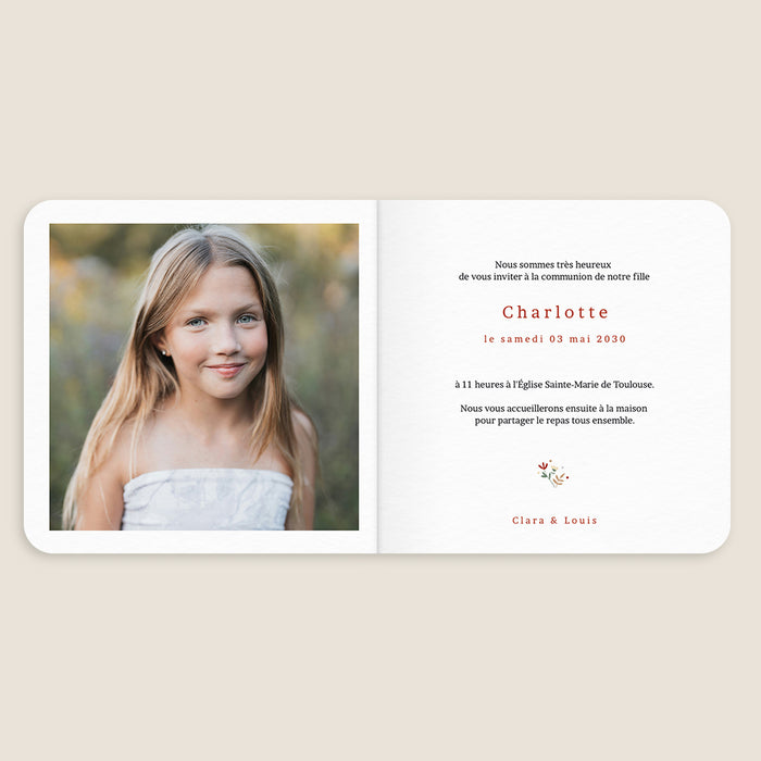 Faire-part communion Colombe et Couronne Liberty