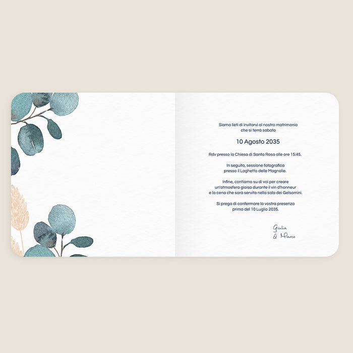 Partecipazioni di matrimonio rustico Corona eucalipto e fiori secchi