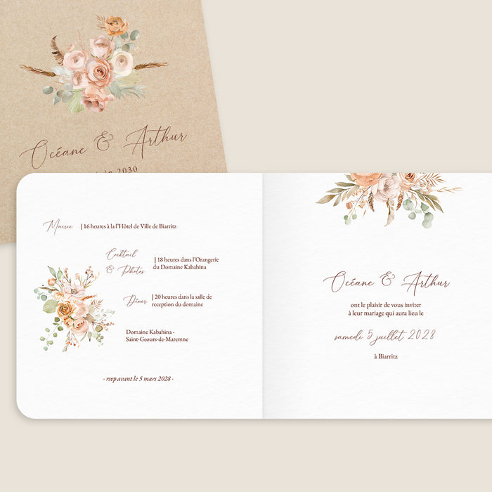 Faire-part mariage Pampas et Fleurs Séchées Champêtres