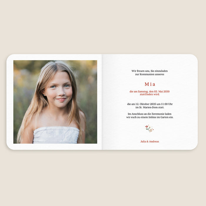 Kommunion Einladungskarten Taube & Liberty-Blütenkranz