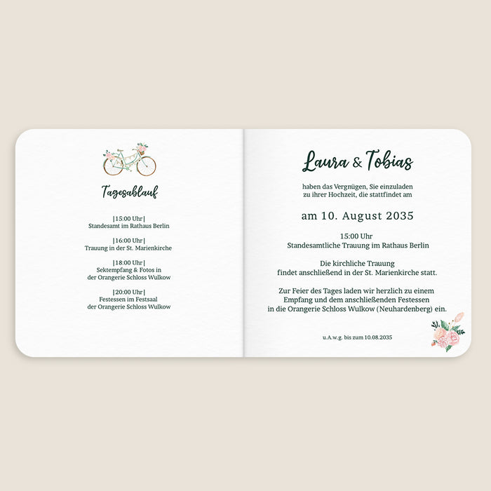 Vintage-Hochzeitseinladungen Fahrrad und Guinguette