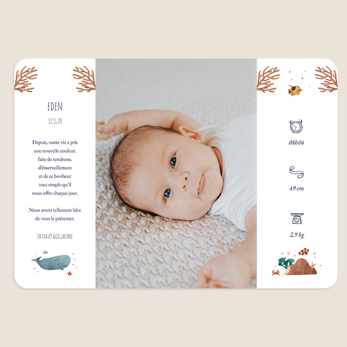 Faire-part naissance thème marin Poésie de l'océan