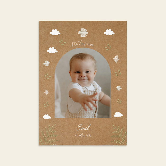 Taufkarten Taube und Farn