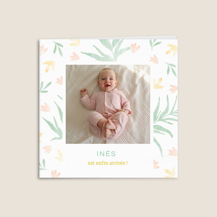 Faire-part naissance printemps-été Fleurs en Aquarelle