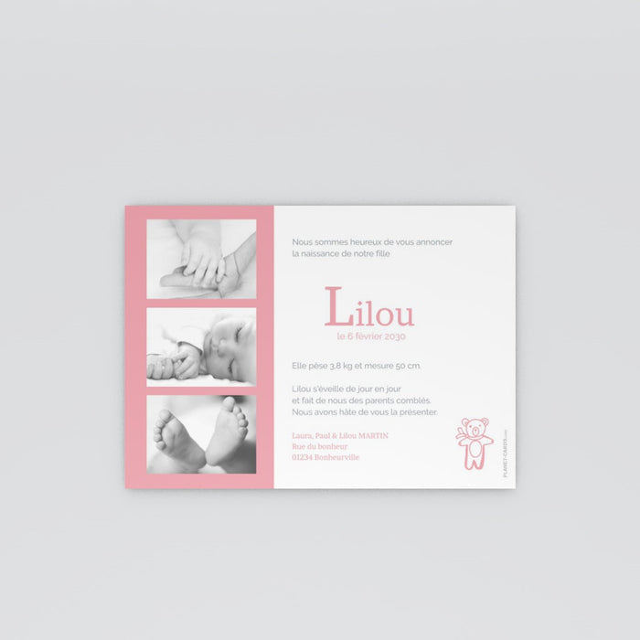 Faire-part naissance Pictos et Nounours