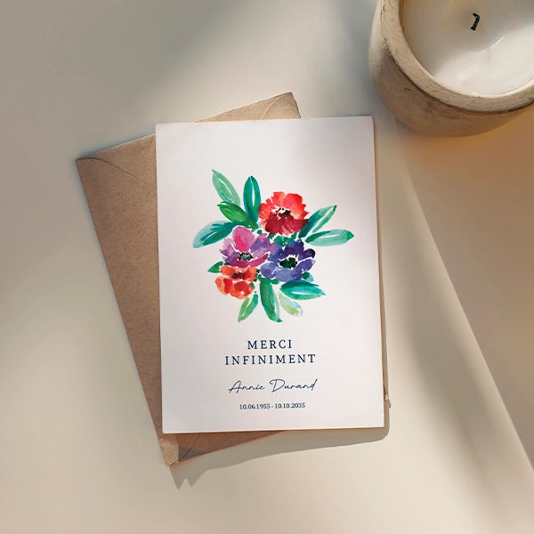 Carte de remerciement décès florale, une attention délicate et pleine de douceur pour vos proches.
