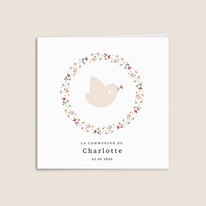 Faire-part communion Colombe et Couronne Liberty