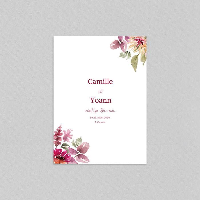 Faire-part mariage Feuilles et Fleurs d'Automne