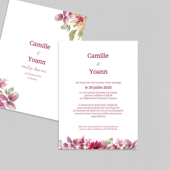 Faire-part mariage Feuilles et Fleurs d'Automne