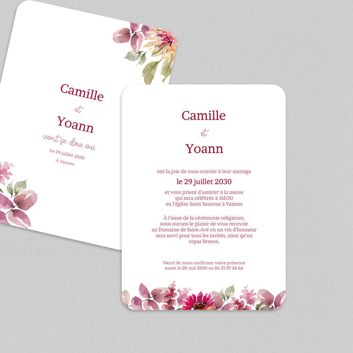 Faire-part mariage Feuilles et Fleurs d'Automne