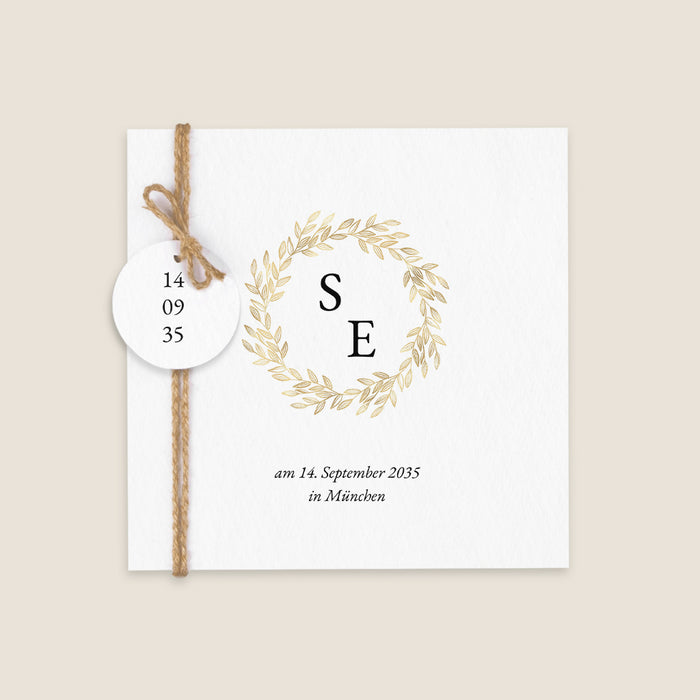 Moderne Einladungskarten Hochzeit Initialen und Blätter