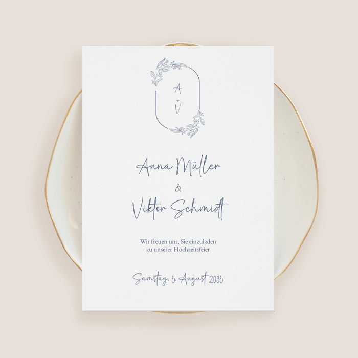Minimalistische Hochzeitseinladung Monogramm und Kalligrafie