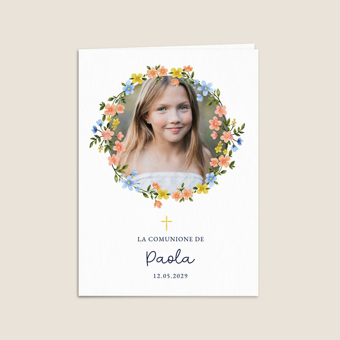 Inviti Comunione Croce e corona di fiori