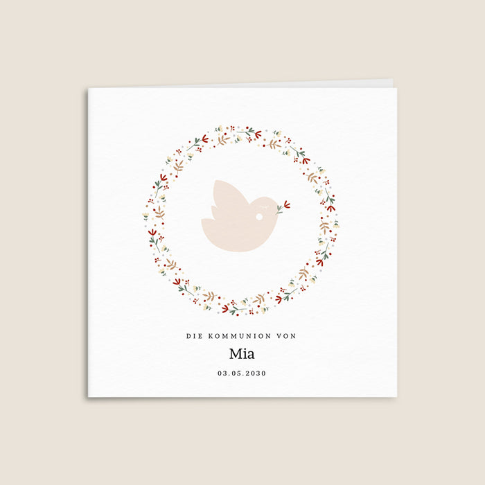 Kommunion Einladungskarten Taube & Liberty-Blütenkranz