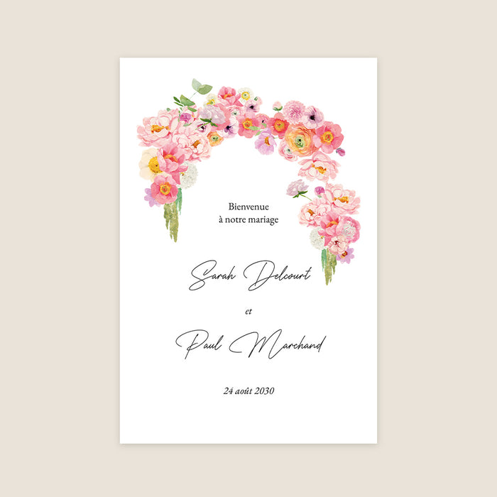 Panneau bienvenue mariage Arche et Renoncules