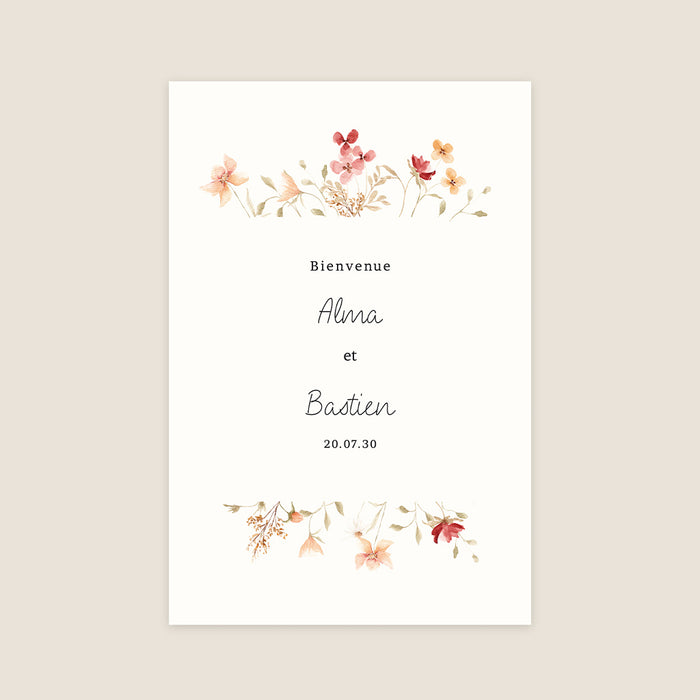 Panneau bienvenue mariage Fleurs d'Été