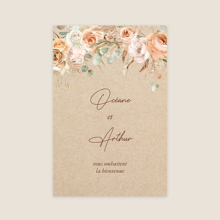 Panneau bienvenue mariage Fleurs séchées et Kraft