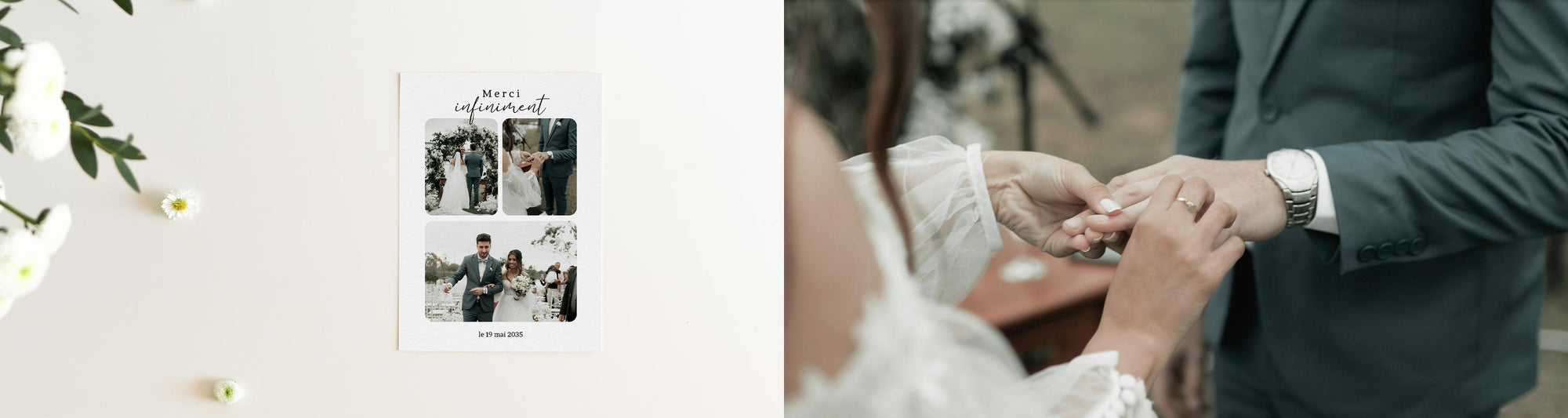 Carte de remerciement de mariage personnalisée avec trois photos et texte