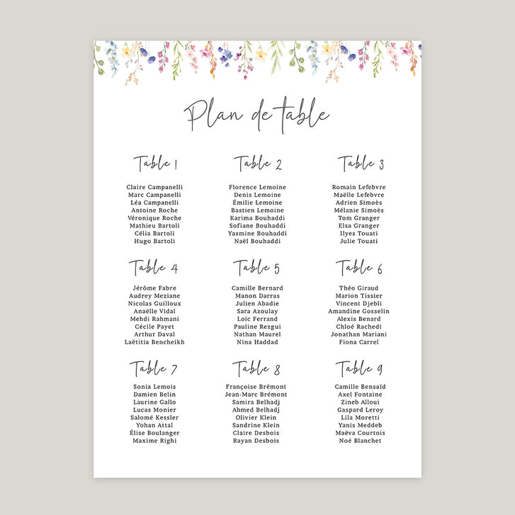 Plan de table mariage
