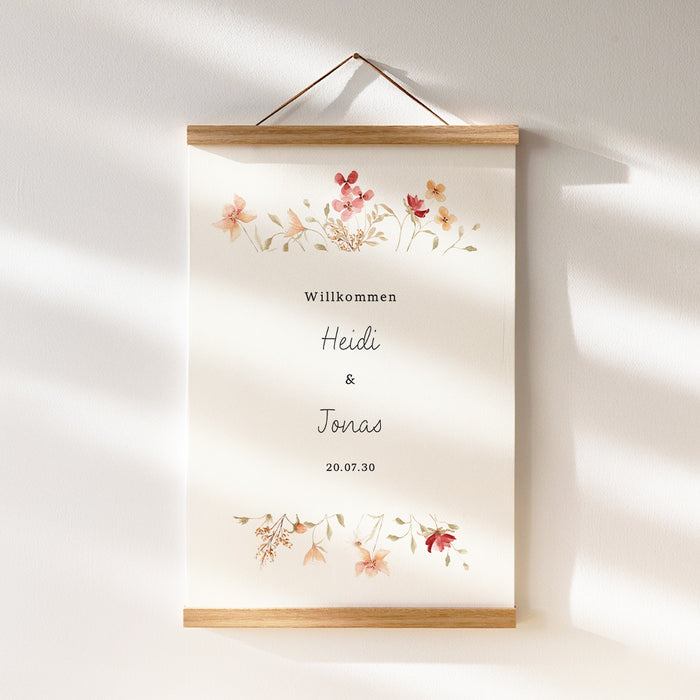 Willkommensschild zur Hochzeit Sommerblumen
