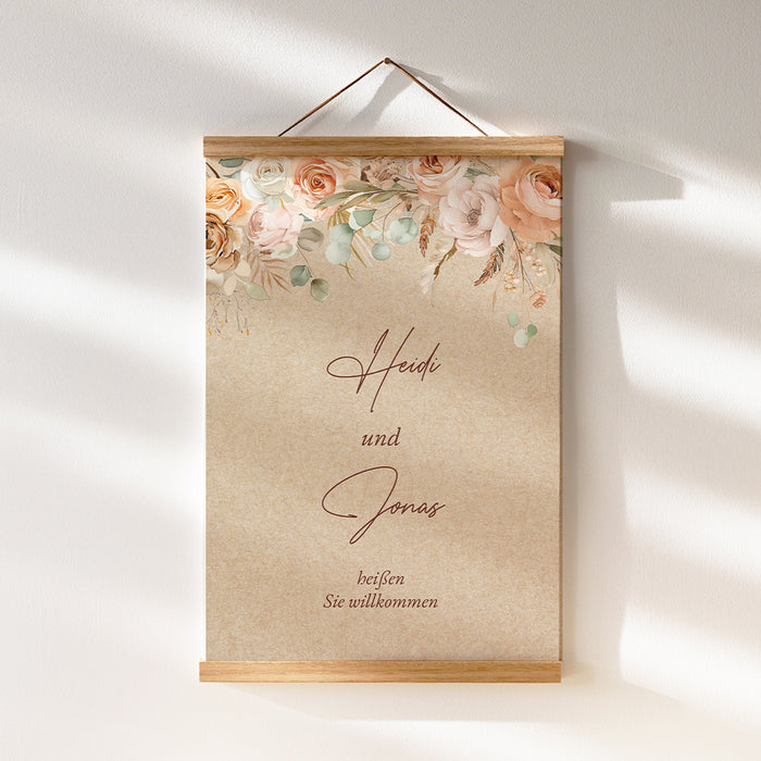 Willkommensschild zur Hochzeit Trockenblumen & Kraft