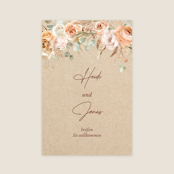 Willkommensschild zur Hochzeit Trockenblumen & Kraft